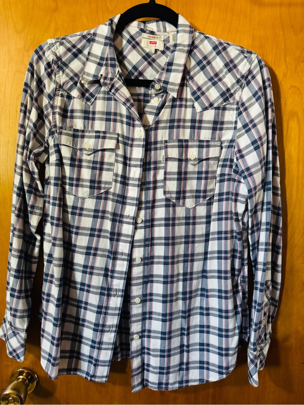Levi's White and Blue Plaid Button-Down Shirt